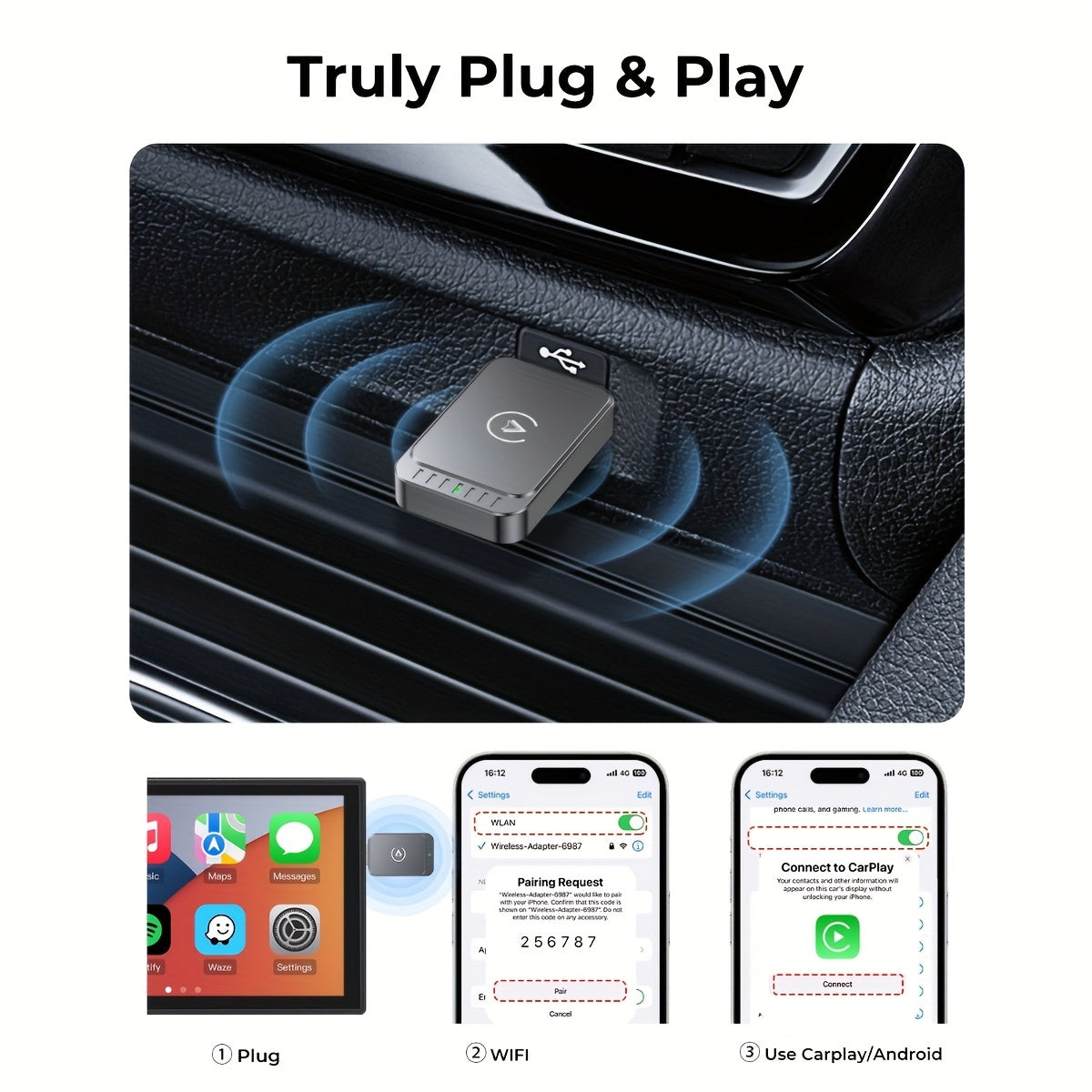 2-in-1wireless Carplay & Android Auto Ai Box, Compatible with 99% Original Cars-wired to Wireless Conversion (2.4-5.0GHz Wife5), Sthlish And Portable for iPhone Ios 10+/android 11+devices