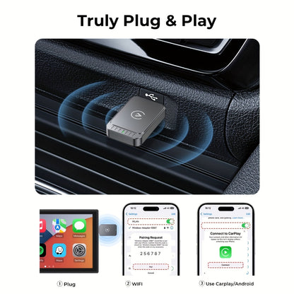 2-in-1wireless Carplay & Android Auto Ai Box, Compatible with 99% Original Cars-wired to Wireless Conversion (2.4-5.0GHz Wife5), Sthlish And Portable for iPhone Ios 10+/android 11+devices
