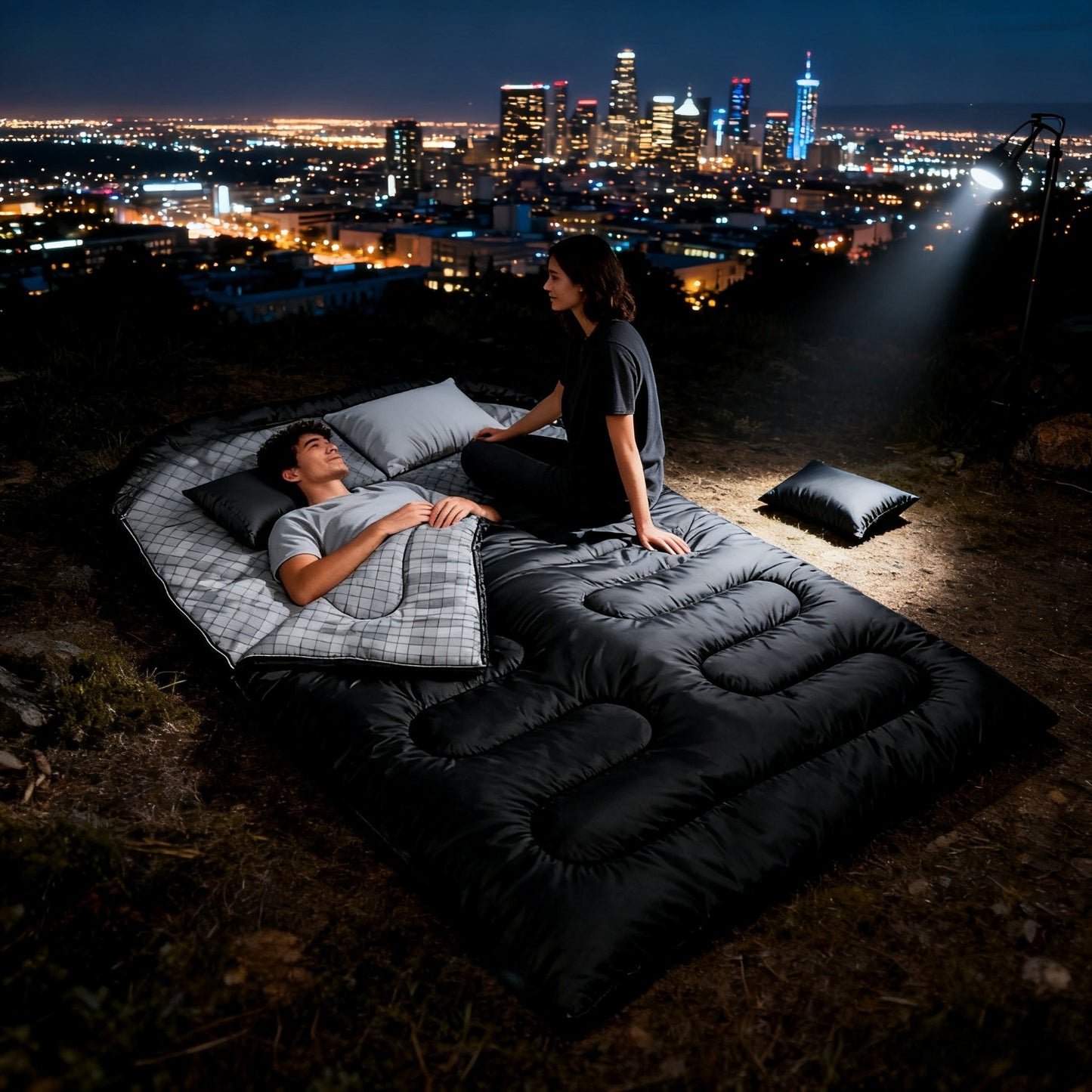 Fits RV Double Sleeping Bag for Adults Men with Pillow, XL Queen Size Two-Person Sleeping Bag for All-Season Camping Hiking Backpacking 2-Person Sleeping Bags for Cold Weather And Warm