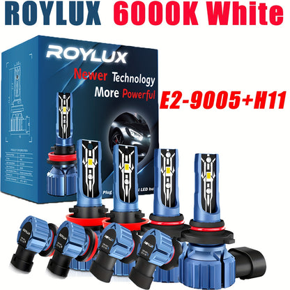 4pcs 9005+H11 LED Headlight Kit Bulbs, High/Low Beam Fog Lamps 80W 20000LM/bulb Super Bright White 6000K, Without Battery