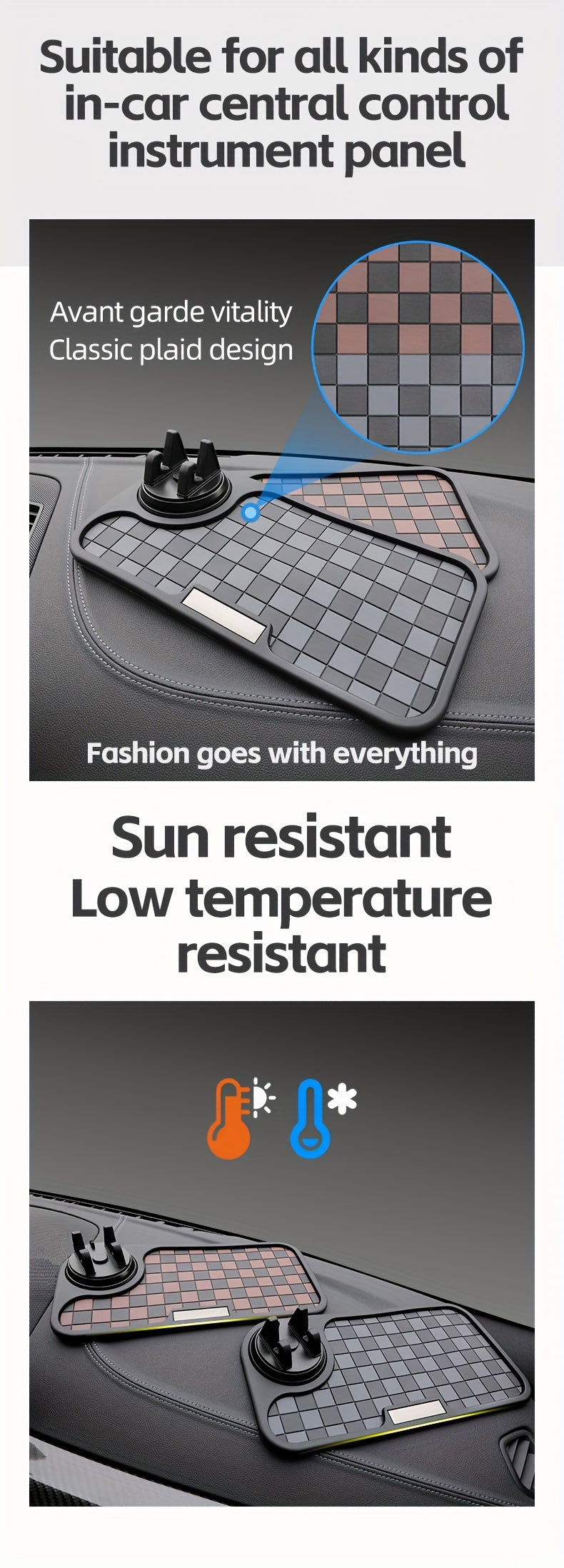 [Car Anti-Slip Mat] Car Anti-Slip Mat Dashboard Ornament Mat Mobile Phone Rotating Holder Dashboard Storage Mat High Temperature Resistant High-End Square Grid Mat Creative Ornament Pad Car Interior Accessories
