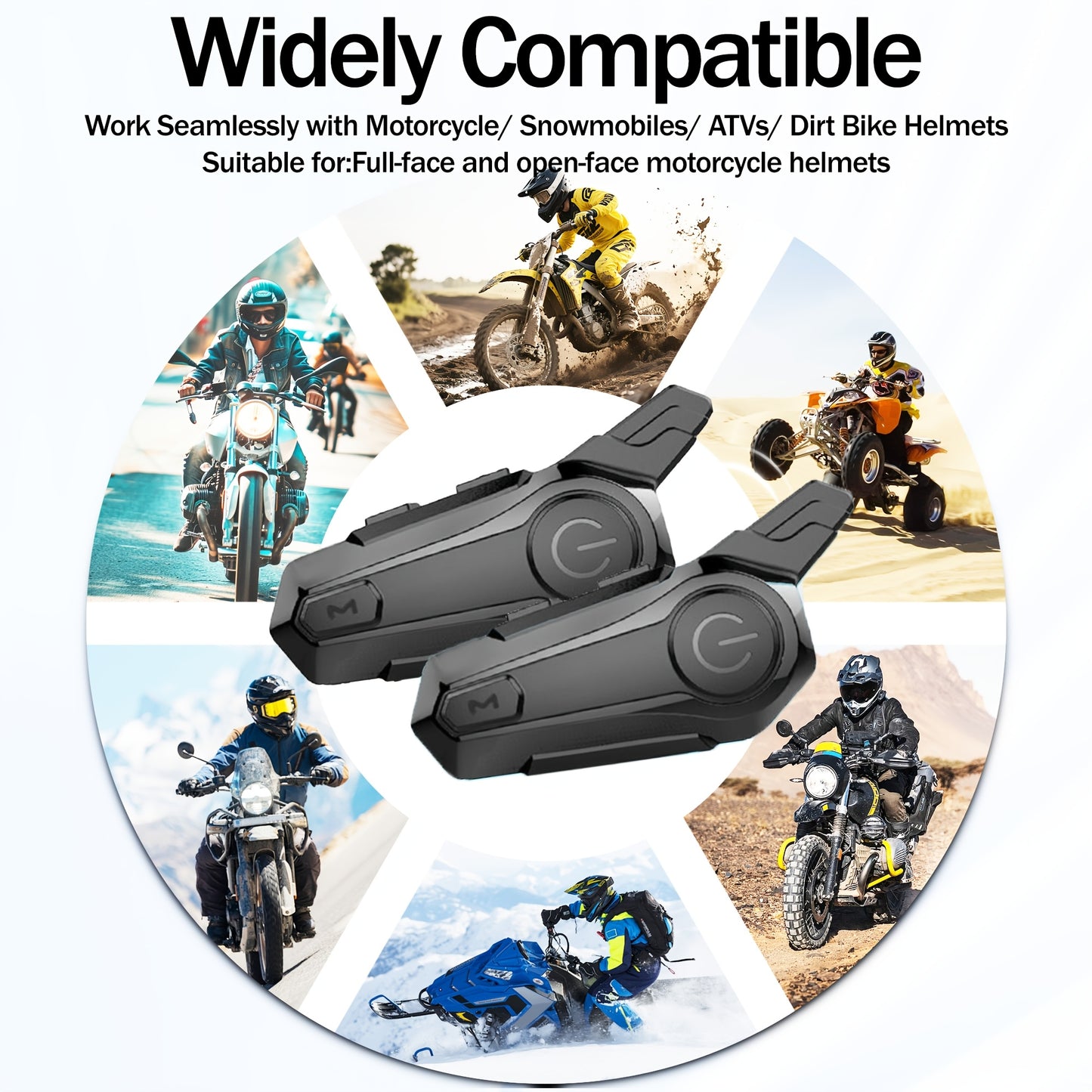 The Wireless Intercom Headset for Motorcycle Helmets Supports Real-Time Communication for Two People And Is, Compatible with Full-Face, Three-Quarter, And Open-Face Helmets.