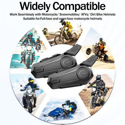 The Wireless Intercom Headset for Motorcycle Helmets Supports Real-Time Communication for Two People And Is, Compatible with Full-Face, Three-Quarter, And Open-Face Helmets.