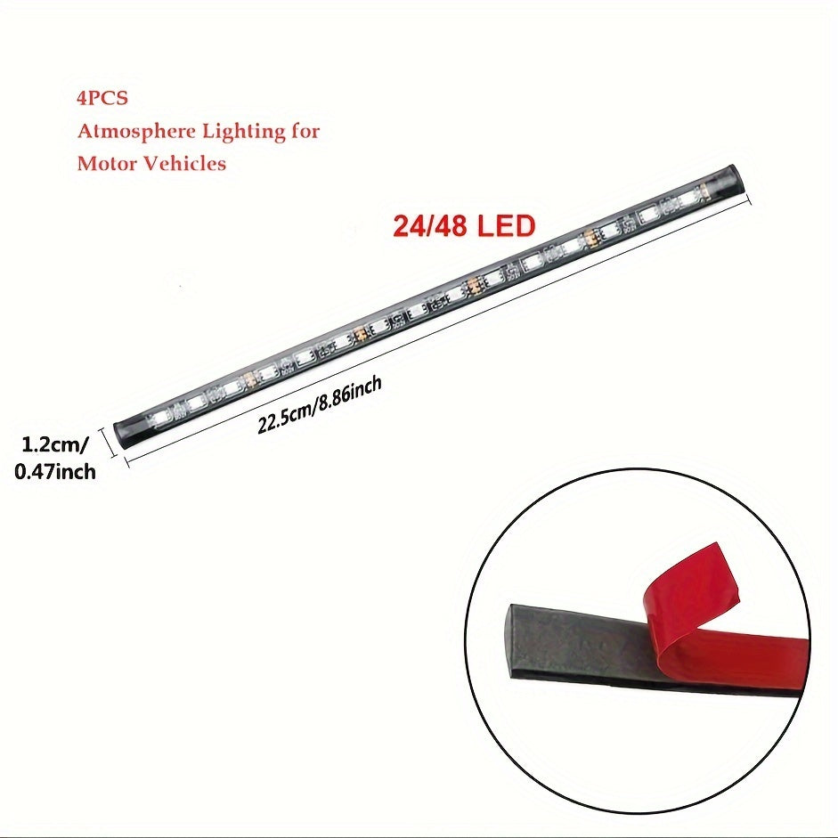 [RGB Decorative Lights] USB DC 5V 48Leds Car Interior Lighting Flexible Neon LED Ambient Light Backlight Music Control RGB Decorative Atmosphere Lights, Without Battery