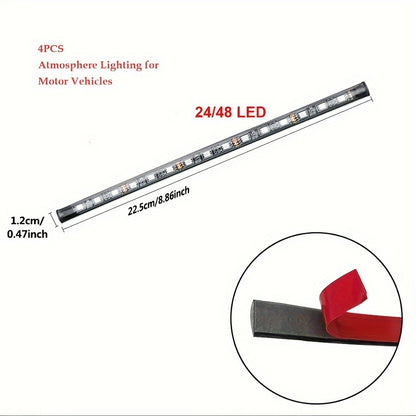 [RGB Decorative Lights] USB DC 5V 48Leds Car Interior Lighting Flexible Neon LED Ambient Light Backlight Music Control RGB Decorative Atmosphere Lights, Without Battery