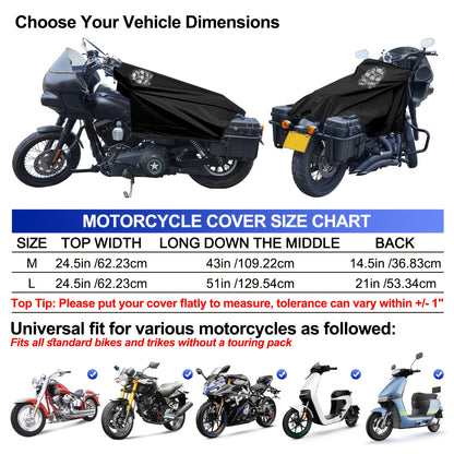 Motorcycle Seat Cover for Most Touring/Full Dress Touring/Cruiser, 300D Oxford Cloth Extra Large Motorcycle Half Cover for Outdoor Rain Snow Dust Protection, with Storage Bag