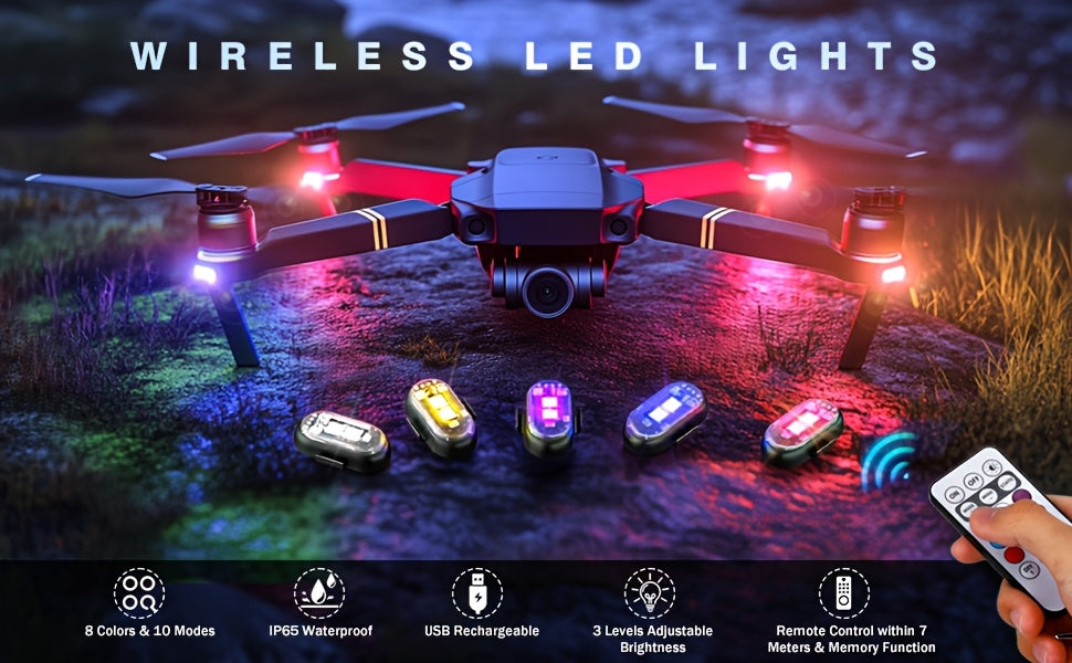 4/6 Pack Car Lights with Remote Control, Strobe Light 8 Colors USB Charging IP65 Waterproof Anti-Collision Warning Light for Car Interior Truck Motorcycle Drone Aircraft Bicycle