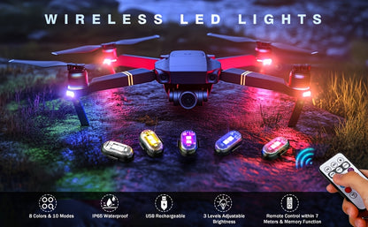 4/6 Pack Car Lights with Remote Control, Strobe Light 8 Colors USB Charging IP65 Waterproof Anti-Collision Warning Light for Car Interior Truck Motorcycle Drone Aircraft Bicycle