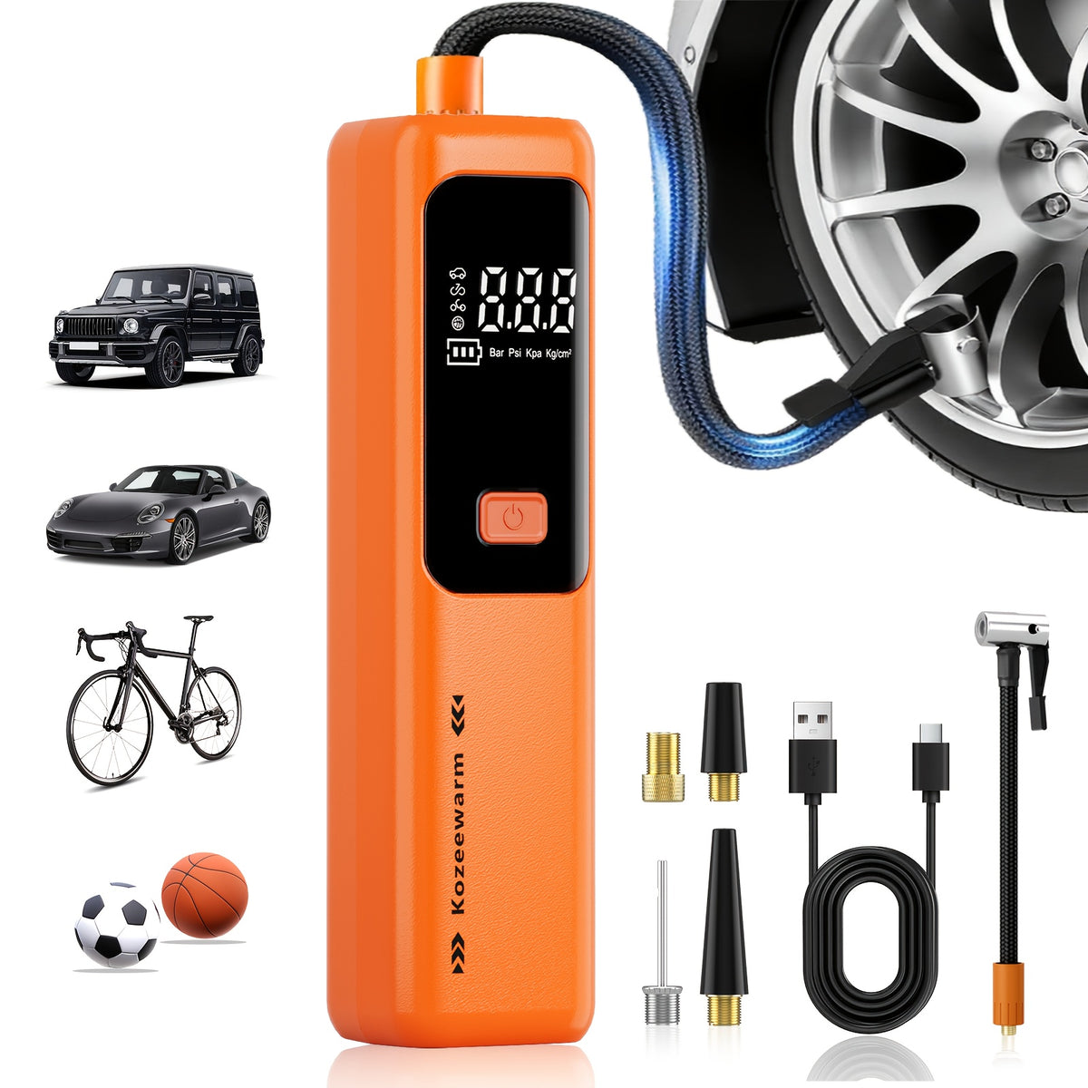 Cordless Portable Tire Inflator Air Compressor Digital Gauge USB Rechargeable 3X Fast Inflation for Car SUV Bike Motorcycle Sports Ball Black Pink Blue Orange