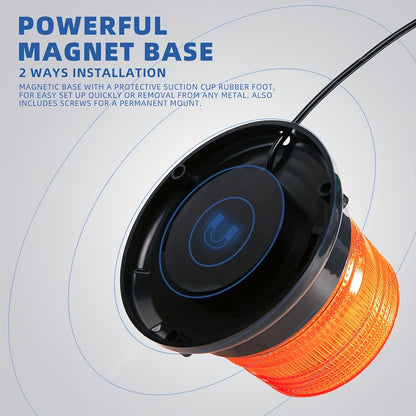 40-LED Amber Beacon Light - High-Brightness Safety Light With Magnetic Base For Trucks, Forklifts, Tractors, Snow Plows, And More - 12V/24V Mini Light Bar, Without Battery
