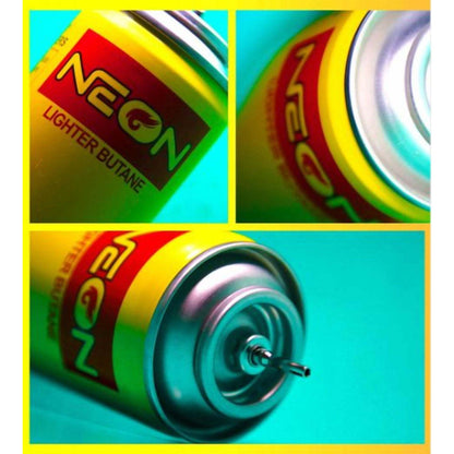 3 Pack NEON Butane Gas Refill – 10.14 oz Cans – Ultra Refined Universal Lighter Fuel – 5 Adapter Tips – High-Performance Yellow Canisters