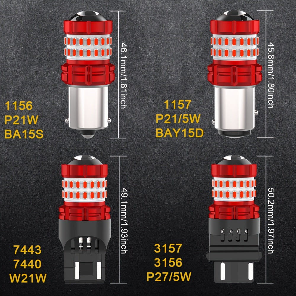 2pcs 1156 BA15S 7506 P21W 1157 BAY15D P21/5W W21/5W 7443 P27/5W 3157 3156 LED Bulb Red Brake Bulbs Stop Tail Parking Light Bulbs 3 Times Warning Brake Light Bulbs No Error