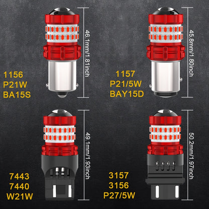 2pcs 1156 BA15S 7506 P21W 1157 BAY15D P21/5W W21/5W 7443 P27/5W 3157 3156 LED Bulb Red Brake Bulbs Stop Tail Parking Light Bulbs 3 Times Warning Brake Light Bulbs No Error