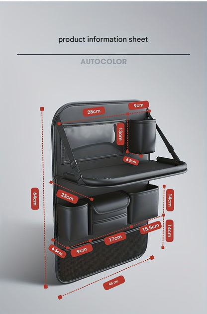 QIANKUNBAG PU Leather Car Backseat Organizer with Foldable Table Tray, Black Grey Green Car Storage Organizer with Tablet Holder, Car Seat Back Protectors Kick Mats Travel Accessories