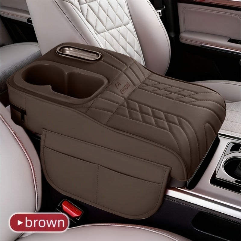 A Car Center Armrest Pad Designed to Elevate Height, Featuring a Tissue Box And a Cup Holder, Available in Various Colors for Storage