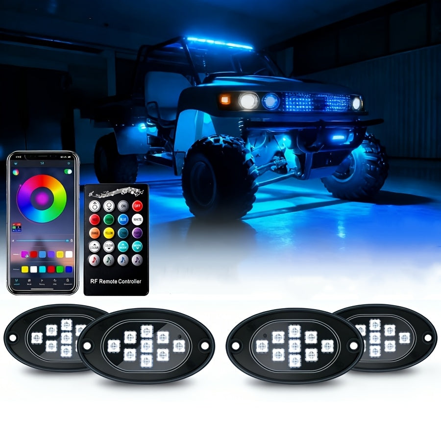 [RGB LED Rock Lights] 4/8/10pcs Rock Lights for Trucks RGB LED Rock Lights Kit With, APP/Remote Control & Music Mode, Wireless Remote Controller, Multicolor Cars Underglow, Footwell Neon Light Kits for Pickup Off Road RZR SUV ATV UTV Car