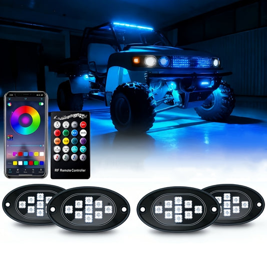 [RGB LED Rock Lights] 4/8/10pcs Rock Lights for Trucks RGB LED Rock Lights Kit With, APP/Remote Control & Music Mode, Wireless Remote Controller, Multicolor Cars Underglow, Footwell Neon Light Kits for Pickup Off Road RZR SUV ATV UTV Car