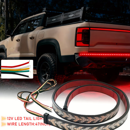 47.24inch Long Pickup-Style Off-Road Vehicle Arrow-Shaped LED Light Strip, Equipped with Red And Yellow Flowing Lights, Car Atmosphere Light Strip, Decorative Neon Light Strip on The Rear of The Truck, a Thoughtful Gift, with Fishbone Design