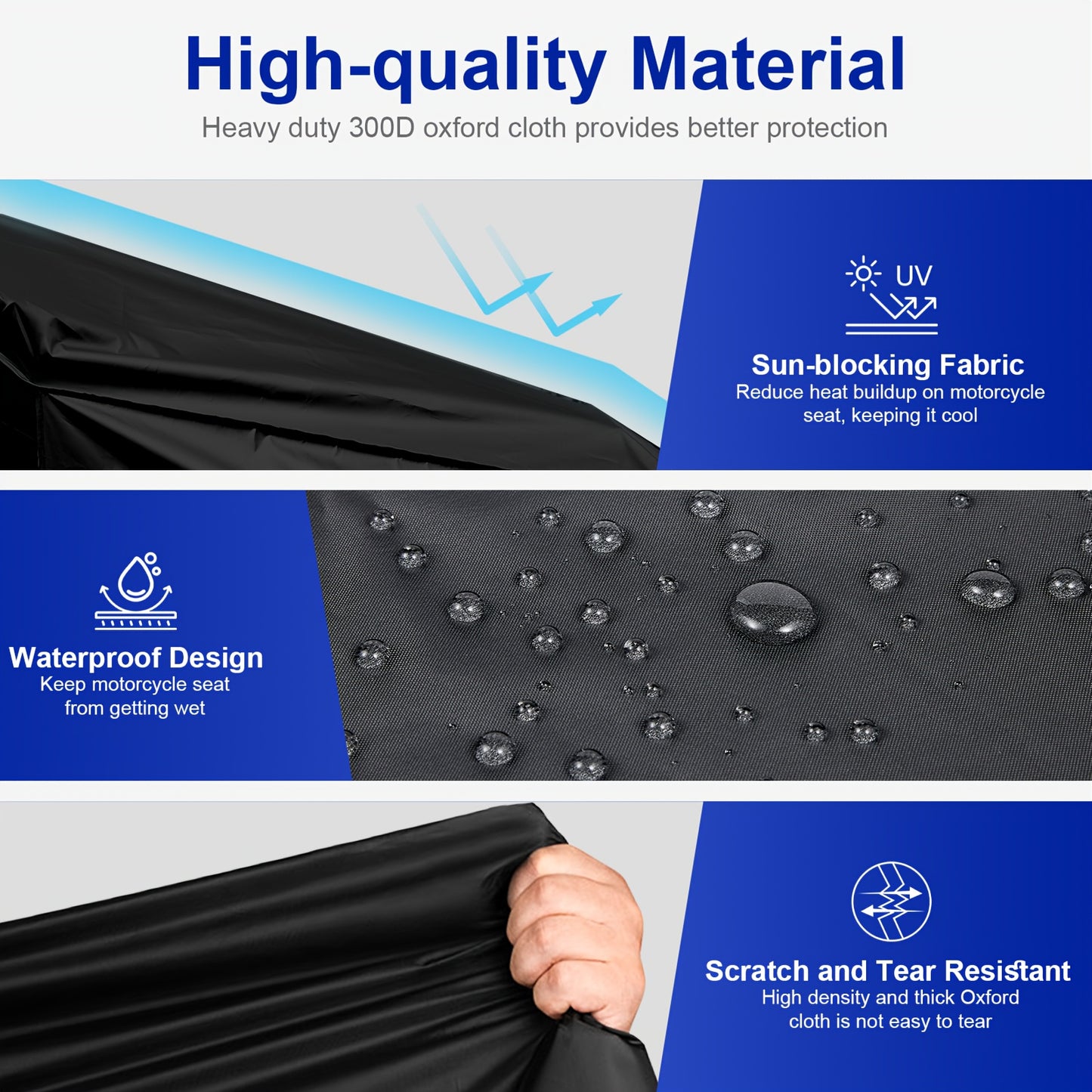 Motorcycle Seat Cover for Most Touring/Full Dress Touring/Cruiser, 300D Oxford Cloth Extra Large Motorcycle Half Cover for Outdoor Rain Snow Dust Protection, with Storage Bag