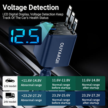 OUYAAQII 7-in-1 Fast Car Phone Charger/with 3 Retractable Cables And A Fast Charging Port/can Be Freely Adjusted In 180° Direction/features LED Intelligent Digital Display