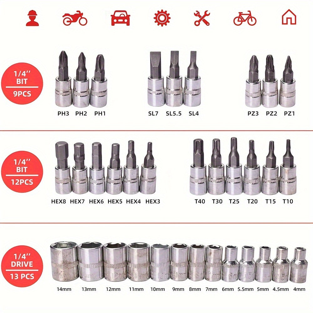 [Fast Arrival] 324+1pc/53/47pcs Professional Automotive Master Tool Kit - Premium Tool Sets For Car, Bike, And Motorcycle Maintenance - Compact, Portable, And All-In-One Solution With Ratchet Wrench, Assorted Screwdriver Set, Without Battery