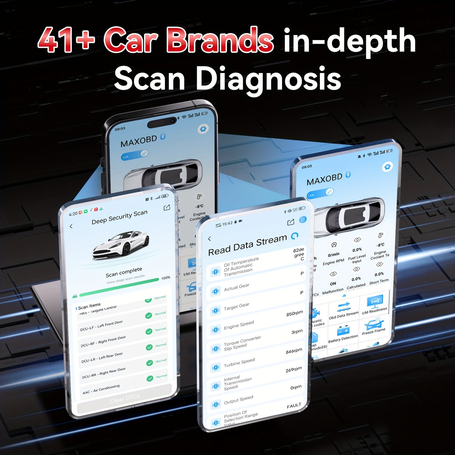KONNWEI MAXOBD Comprehensive System Deep Scan Diagnostic Tool Wireless 5.2 OBD2 Scanner with Over 41 Dedicated Data Streams for IOS And Android, Without Battery