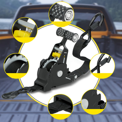 2 Pack Heavy Duty Auto Retractable Ratchet Straps, 1700LBS, 1500LBS/1400LBS/1100LBS Tie Down Straps with Automatic Tightening Cargo Securing System for Truck, Motorcycle, Boat, Canoe & Trailer, Father's Day Gift for Dad, Gifts for Men,