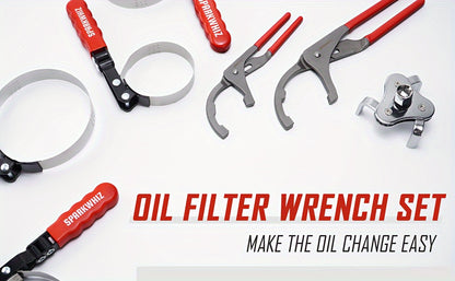 [7pcs Oil Filter Tool] 7pcs Oil Filter Removal Tool Kit | Adjustable 3-Jaw Wrench and 9" & 12" Oil Filter Pliers, Fits 2-3/4" to 5-1/4" Filters, Anti-Slip PVC Handles for Better Grip