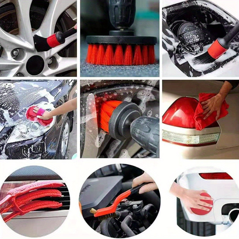 Car Detailing Brush Set, Car Detailing Kit, Car Detailing Brushes, Car Cleaning Kit, Car Windshield Cleaning Tool, Professional Car Care kit - Car Wash Brush kit for Interior Exterior Wheels