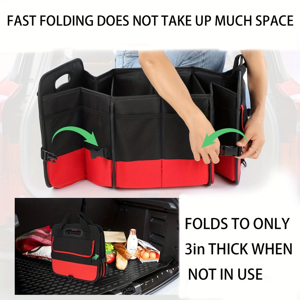 Foldable 25.1gal Car Trunk Organizer | Multi-Compartment Storage with 4 Compartments and 2 Retractable Straps, Ideal for Travel, Camping, Shopping, Fits SUVs, Trucks, Minivans