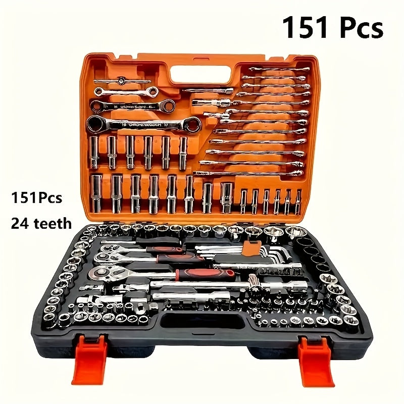 151 Professional Automotive Tool Kit - High-Quality Set for Repairing Cars, Bicycles, And Motorcycles - Compact, Portable, All-In-One Solution Featuring Ratchet Wrench And Multiple Screwdriver Sets, No Battery Included