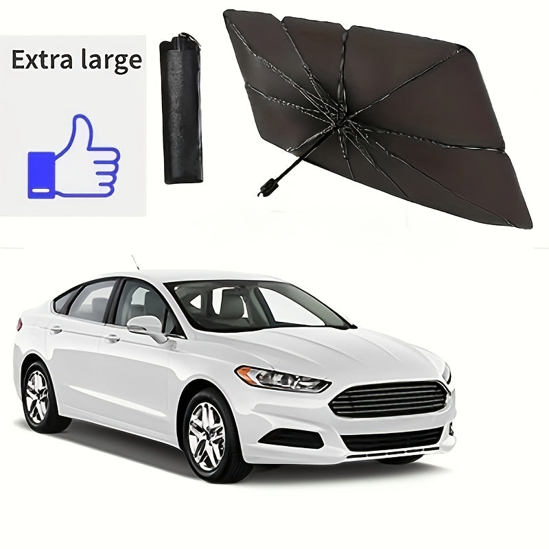 1pc Extra Large Titanium Silver Car Sun Umbrella with Retractable Heat Insulation Windshield Sunshade, Universal Fit for UV Protection on Cars, Sedans, And Coupes