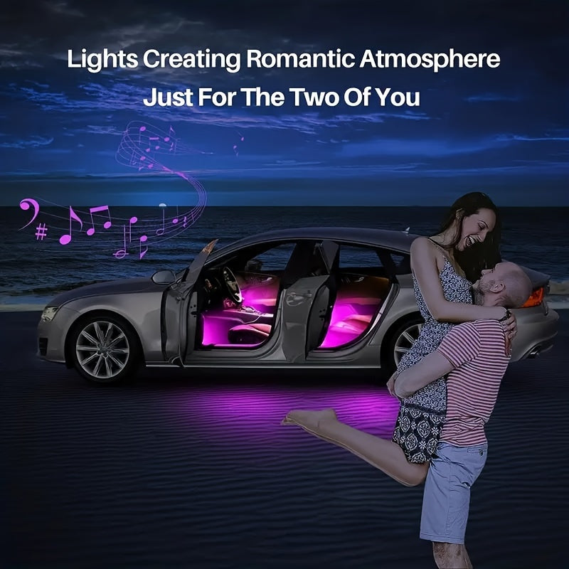 48-LED RGB Car Interior Ambient Light, Supports App Control/Usb/Car Plug, Compatible, LED Color Light Strips, Under-Seat Lighting Kit for All Car Models, Without Battery