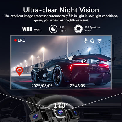 [FOXGOD] 360° Dash Cam for Car | 4 Channel Recording, Night Vision, 3.16" IPS Screen with WiFi, G-Sensor, Parking Mode, Video Capture, Free 32GB Card, The Best Gift to Give to A Friend