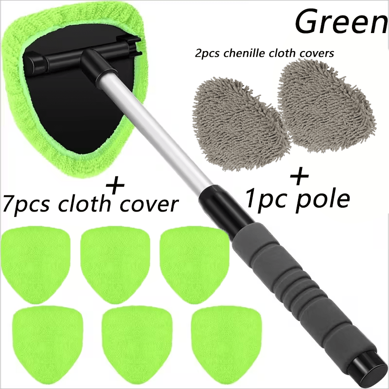 10pcs Microfiber Car Windshield Cleaning Tool Kit with Telescoping Handle And 4 Wipes - Heavy Duty Extension Pole, Durable Plastic Material, for Interior/Exterior Glass, Car Cleaning Tools, Vehicle Maintenance, Ergonomic Handle