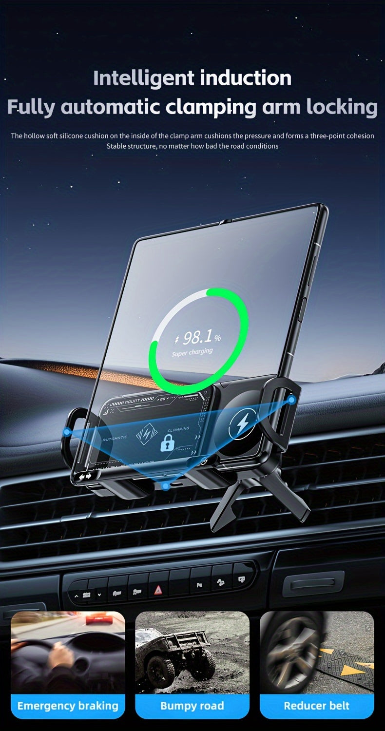 Wireless Charging Phone Holder Car Mount for Folding Screen/Universal Smartphone, 90° Rotating Car Mount Output Power 15W, Super Stable Air Vent Cell Phone Car Mount with Hook Clip, One Button Release for iPhone, Samsung, Google, and Other Smartphone