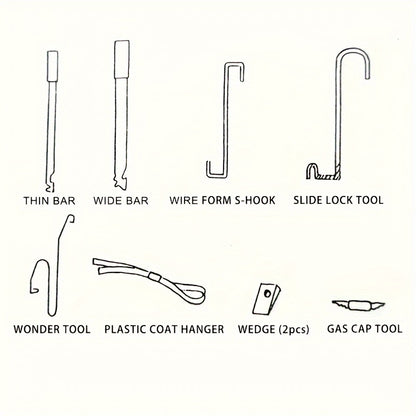 14 Professional Auto Tools - Automotive Emergency Repair Tool Kit - Automotive Lock Tool Kit - S-type Hook Air Wedge Bag Pump with Thin Rod And Wide Rods Ideal for Car Enthusiasts And DIY Home Repairs