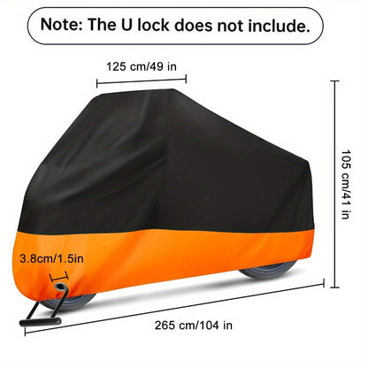 Motorcycle Cover 3XL Waterproof UV Protection – 190T Tear-Resistant Fabric, Lock Holes, Outdoor Storage Cover + Towel Set, Black & Orange