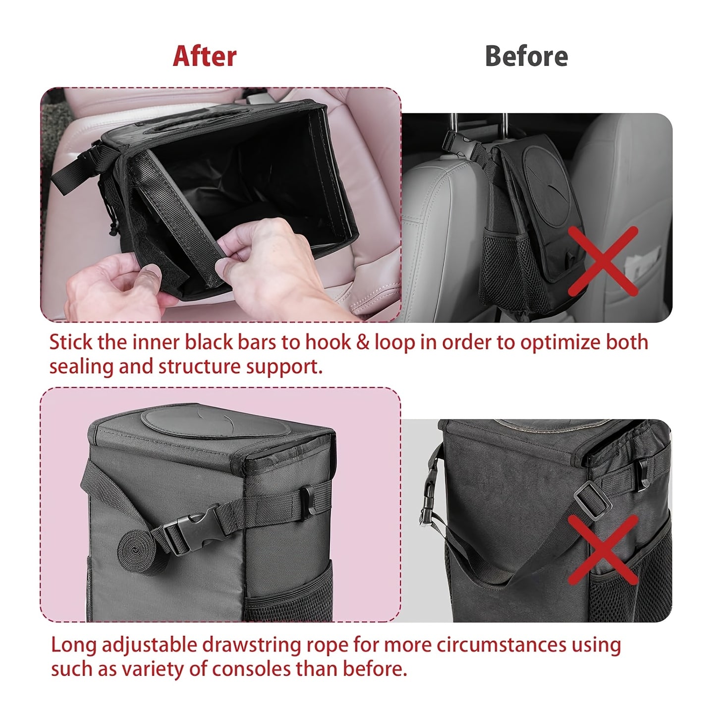 Ryhpez Car Trash Can with See Through Window, Clear Black Car Trash Bin Removable Liner, Leakproof Car Garbage Can Organizer Storage Bag for Vehicles, SUV, Truck(2.1Gallon/8L)