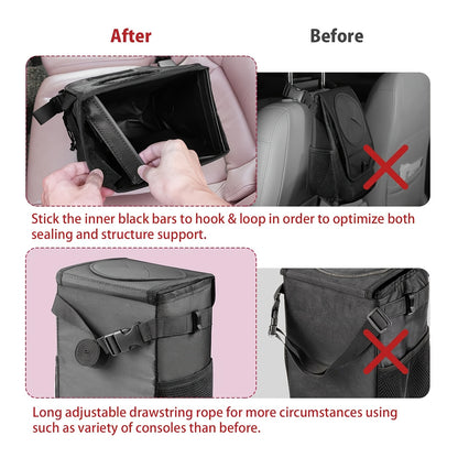 Ryhpez Car Trash Can with See Through Window, Clear Black Car Trash Bin Removable Liner, Leakproof Car Garbage Can Organizer Storage Bag for Vehicles, SUV, Truck(2.1Gallon/8L)