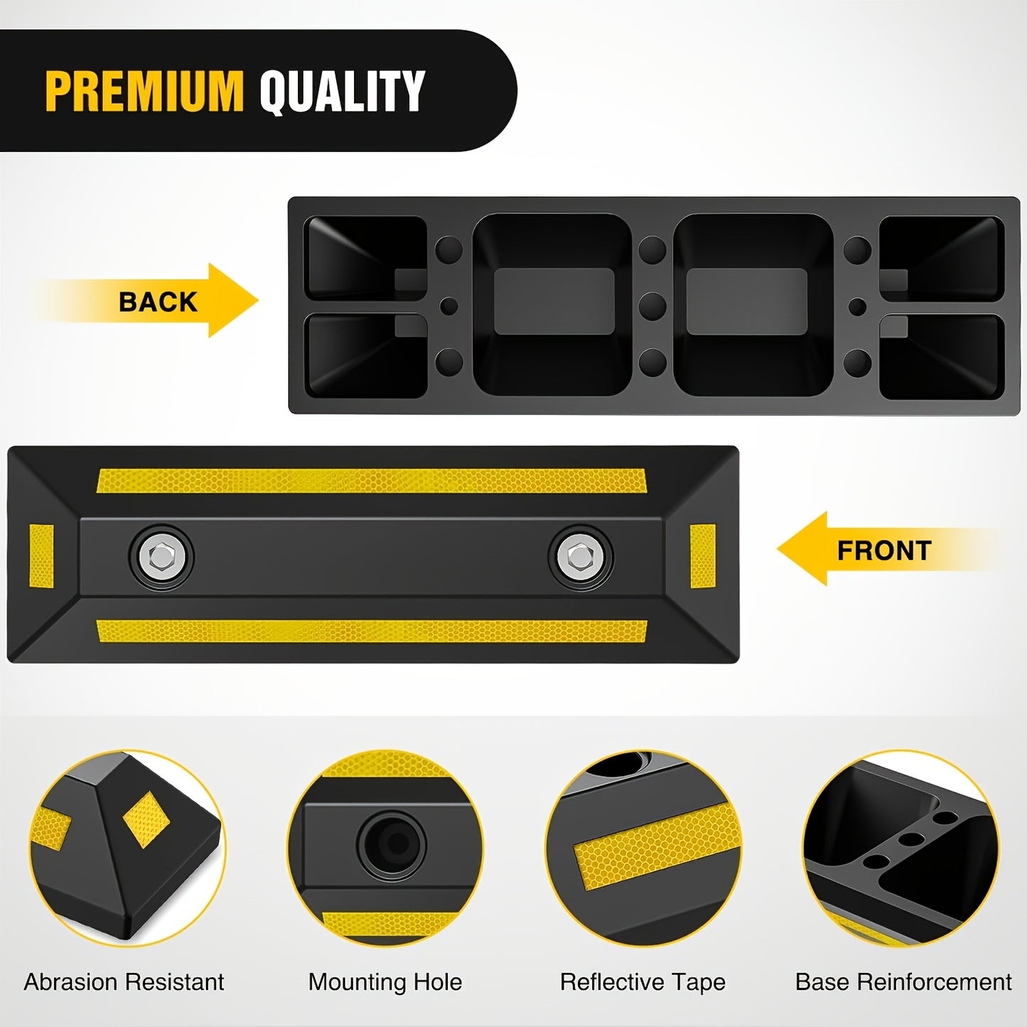 Heavy Duty Rubber Parking Guide - Premium Quality Durable Car Garage Wheel Stopper Professional Grade Park with Reflective Yellow Tape Curb