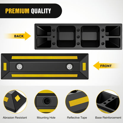 Heavy Duty Rubber Parking Guide - Premium Quality Durable Car Garage Wheel Stopper Professional Grade Park with Reflective Yellow Tape Curb