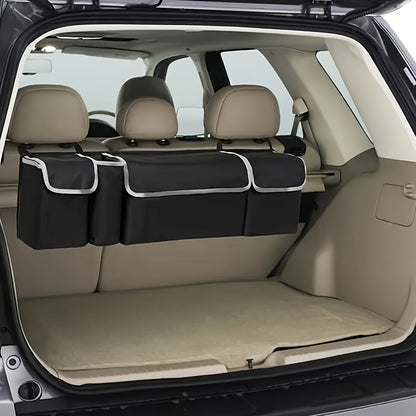 Rear Seat Hanging Storage Bag, Car Trunk Organization And Storage for SUV, Truck, MPV, Foldable Cargo Storage Bag with 4 Pockets, More Storage Space for SUV