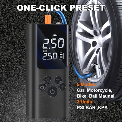 Portable Cordless Tire Inflator with Digital Gauge & LED Light – USB Rechargeable Fast Air Compressor for Car, Bike, Motorcycle & Sports Equipment
