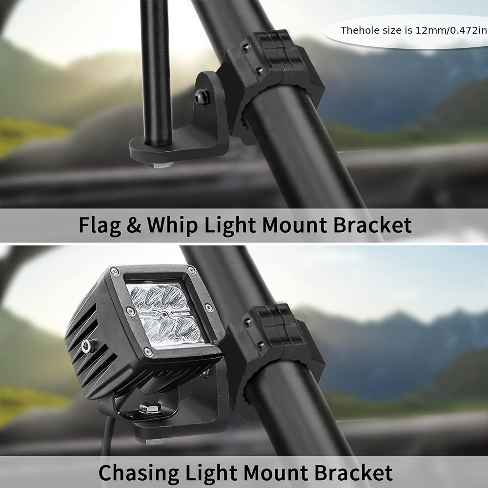 2pcs UTV Whip Light Mount & Light Bar Bracket - Heavy Duty 1.75"- 2" Roll Cage Clamp with 360° Rotation, Aluminum Flag/Off-Road Light Mount for Polaris RZR, Jeep