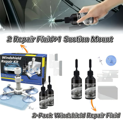 Windshield Repair Kit, 15-Minute Quick Fix, Nano Liquid Stops Spread, DIY And Save $250+. Works On Bullseye, Star Cracks, And Scratches. 2 Options-2-Pack Of Windshield Repair Fluid OR 2 Repair Fluids + 1 Suction Mount. Portable Boxed Set