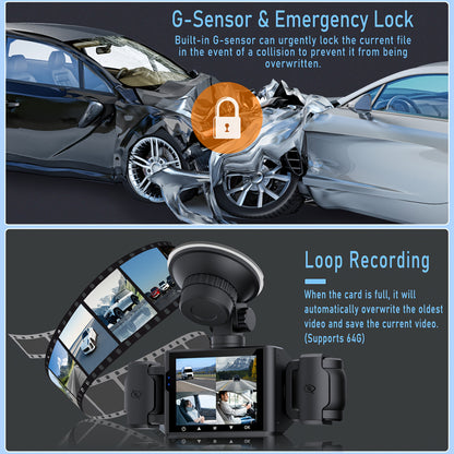 BCUOZ 360° Panoramic 3/4-Channel 1080P Full HD Ultimate Safety Dash Cam Set, 1080P Front + 720P Rear/Left/Right All-Round Coverage, 2.4" Quad-Screen Split Display, Super Night Vision, WDR, G-Sensor, Loop Recording - Auto Parts/ Car Dashboard Camera/