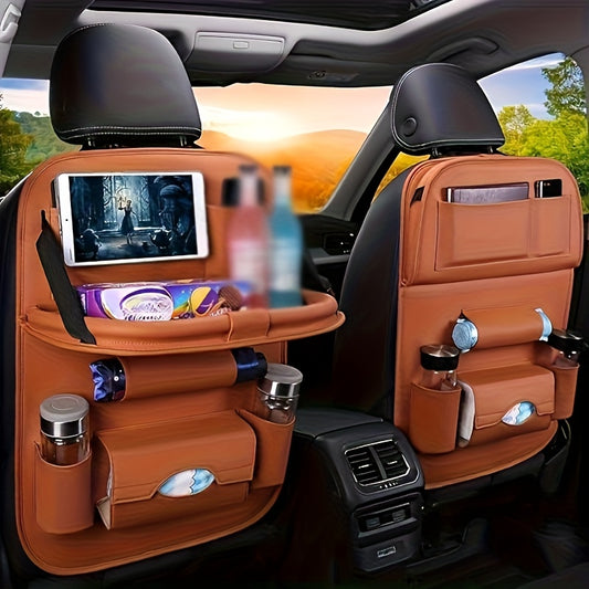 Car Back Seat Organizer 2-Pack – Foldable Table, Kick Mats, Cup Holder, Tissue Box, Laptop Station & Eating Tray – Family Road Trip Storage