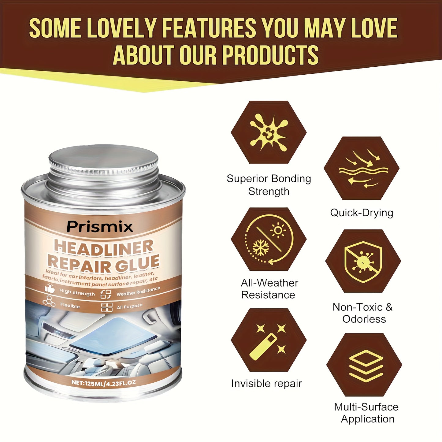 Roof Repair Glue And Car Interior Adhesive Are Suitable for Car Interior, Fabric, And Leather. They Are Easy to Use, Effective, And Time-Saving And Efficient Repairs.