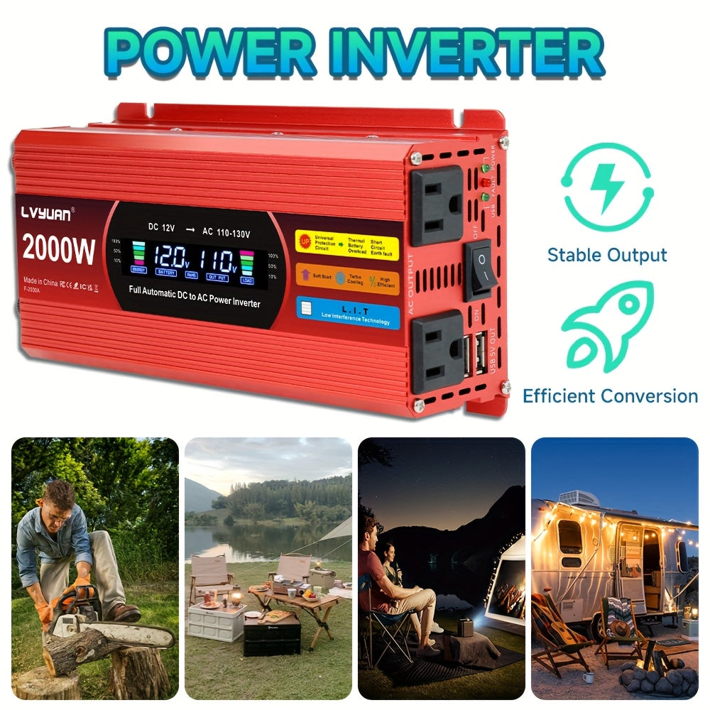 [Car Power Inverter] LVYUAN 200W/1000W/3000W Car Power Inverter DC 12V to 110V AC Converter with LCD Display Dual AC Outlets And Dual USB Car Charger for Car Home Laptop Truck Boat Red